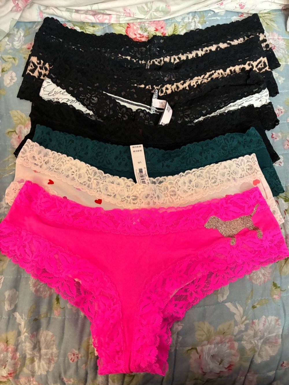 Victoria's Secret Pink Lace Hipster Panties - 7 pairs new Hot Pink, Cream, Black